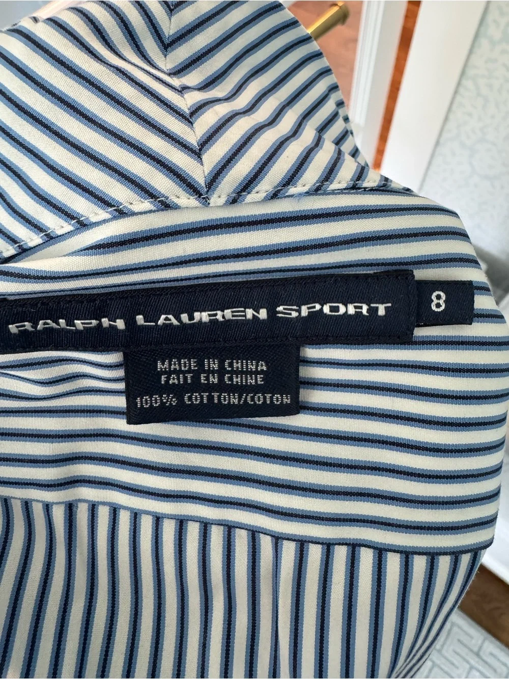 Vintage Ralph Lauren Sport Blue and White Striped Shirt with bow embellishment - Picture 7 of 7